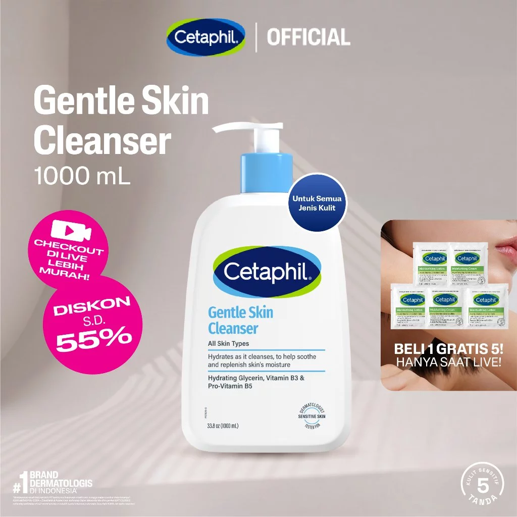 Cetaphil Gentle Skin Cleanser 1000ml dengan Niacinamide, Glycerin dan Panthenol Sabun Pembersih Muka Untuk Segala Jenis Kulit