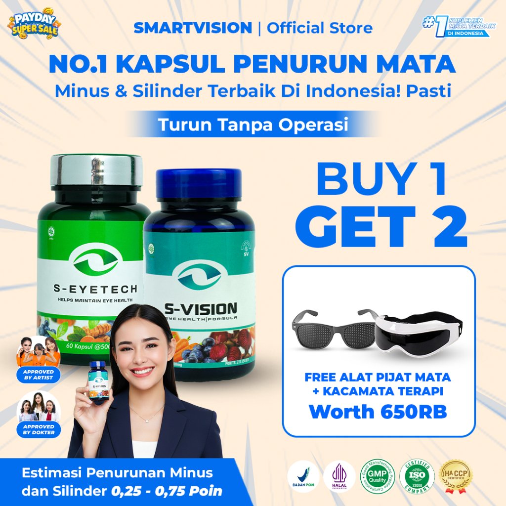 Smart Vision -  Paket Silver 60 Kapsul [S-Vision + S-Eyetech] | Obat Mata Herbal Atasi Minus, Silinder & Masalah Mata