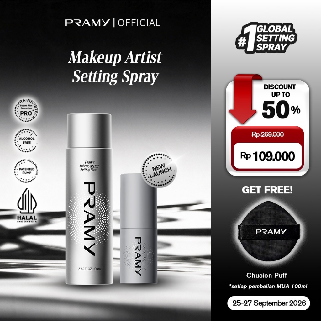 [NEW LAUNCH] Pramy Moisturizing Make Up Artist Setting Spray All Size | Long Lasting Makeup Hingga 36 Jam | Moisturizing Flawless | Micro Fine Mist |  Melembabkan Kulit dan Mengontrol Minyak Berlebih