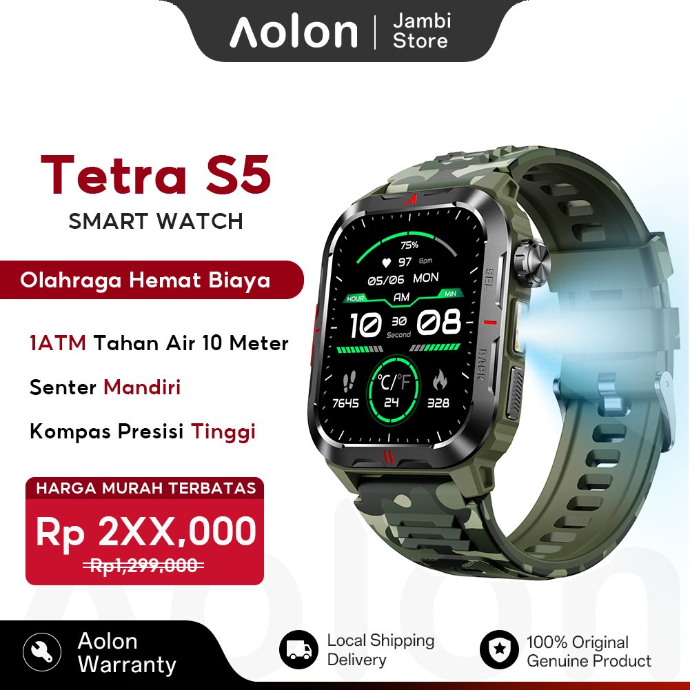 [Hot] Aolon Tetra S5 Smartwatch Pria Military Tahan air 1ATM 1.93" Kompas Senter Bluetooth Call Heart Rate Tactical Watch Original jam tangan smartwatch pria