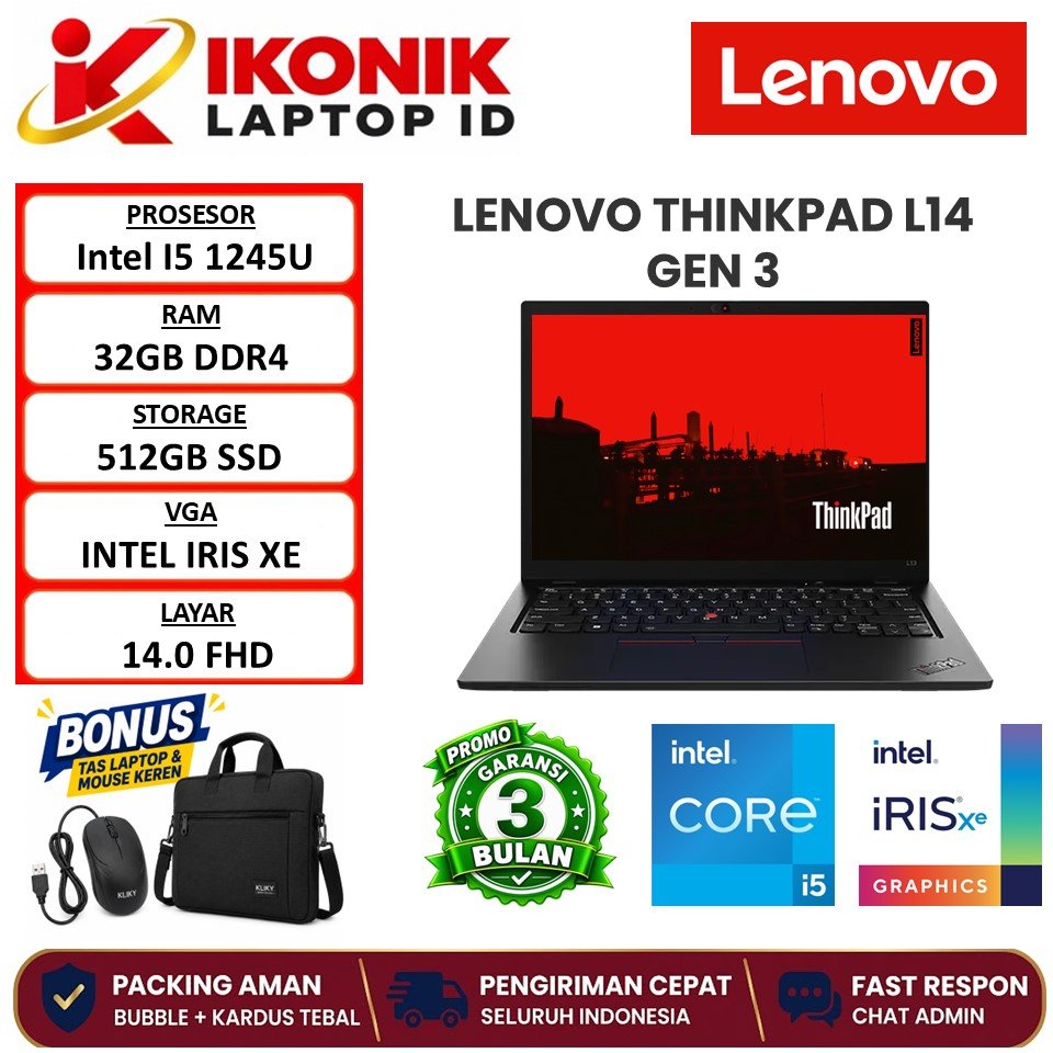 Lenovo ThinkPad L14 Intel Core I5 1245U RAM 16GB SSD 512GB 14 Inch FHD IPS Intel Iris Xe Win11 Pro