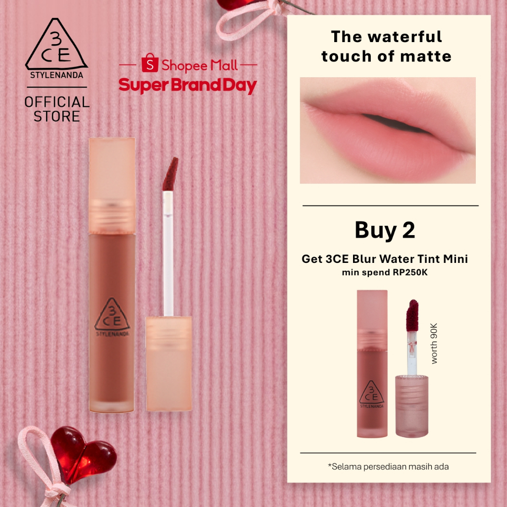 3CE Official Blur Water Tint - Liptint Transferproof Longlasting Blurry Matte Natural Ringan Korea
