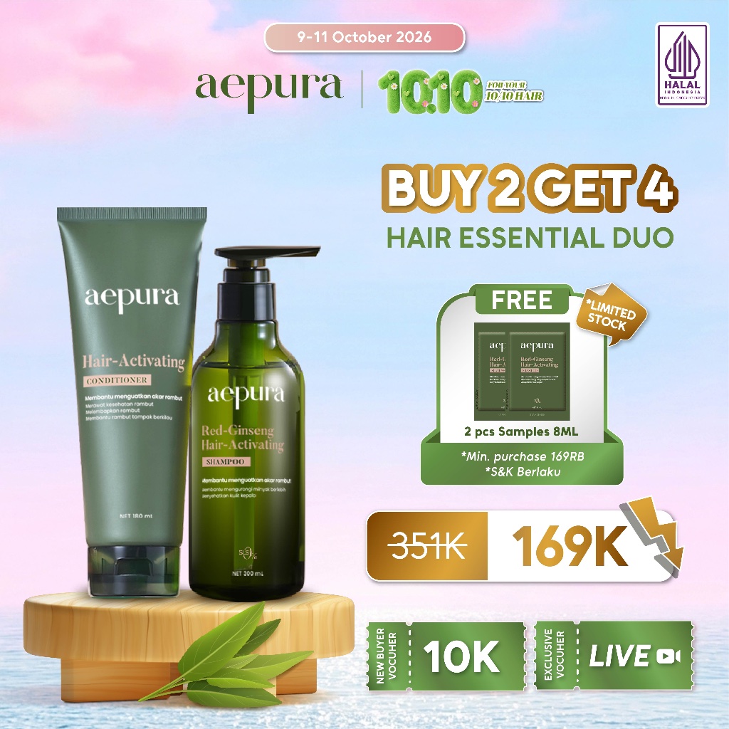 [BEST DEAL] aepura Red-Ginseng Hair-Activating Shampoo 300ml + Conditioner 180ml - Memperkuat Akar Rambut Mempercepat Pertumbuhan Menutrisi Rambut Perawatan Ginseng Korea Sampo Condi Anti Frizzy Herbal Natural