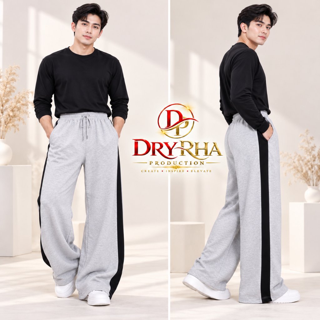 Dryrha Celana Sweatpants Baggy Pria Bahan Fleece - Celana Longgar Basic untuk Pria dan Wanita Kombinasi Samping