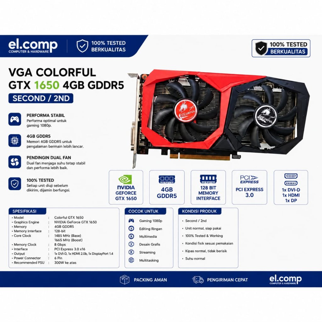 Jual VGA COLORFUL GTX 1650 4GB 2ND | Shopee Indonesia