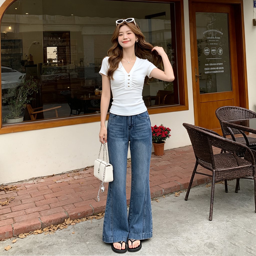 Ulady Longgar Flared Pants - Desain Kekinian High Waist Celana Lonceng Wanita Celana Jeans Panjang 210 foto 5