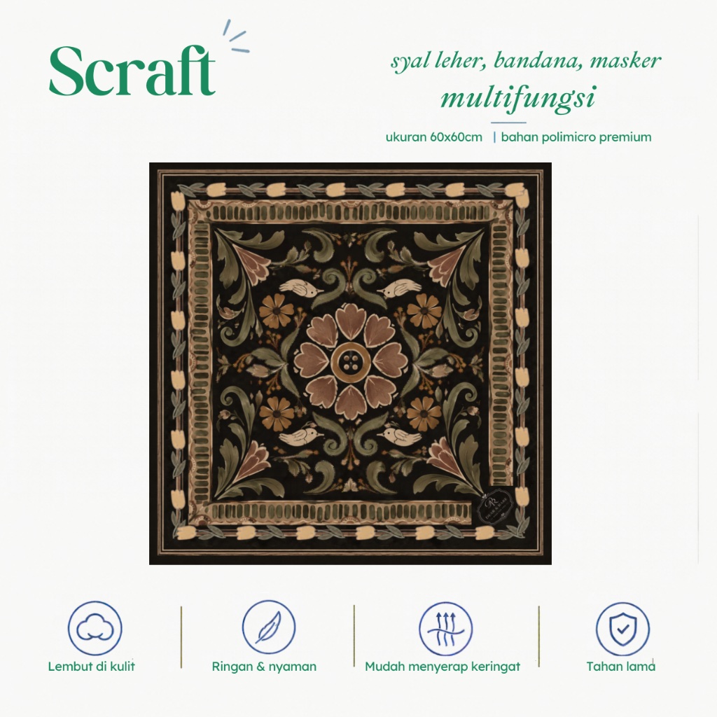 Jual Scarft Syal Bandana Slayer Leher Masker Motif Bunga Burung Hitam ...
