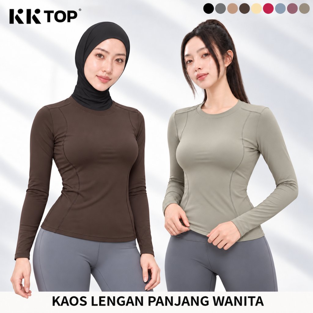 Jual KKTOP-Kaos Olahraga Wanita Lengan Panjang Slim Fit Contour Top ...
