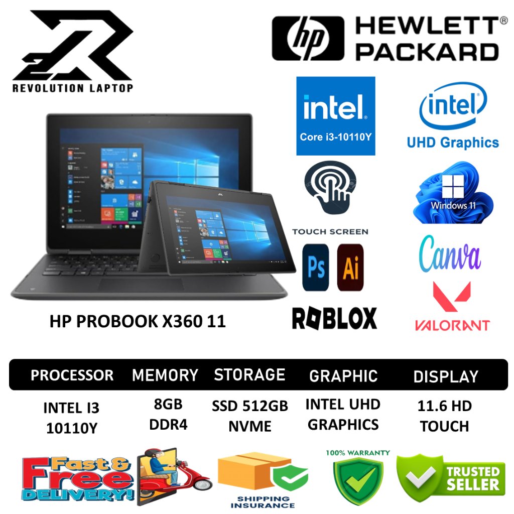 Laptop touchscreen HP PROBOOK X360 11 INTEL I3 10110Y 8GB 512GB 11.6 TOUCH WIN11PRO