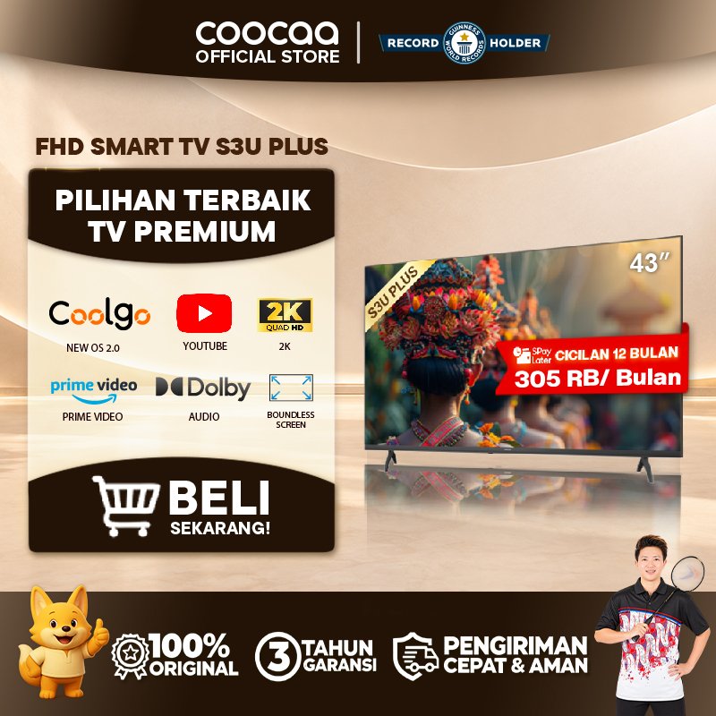 [NEW]COOCAA 43 inch S3U PLUS - Coolita 3.0 - Smart TV - Youtube/ Prime Video - Dolby Audio (COOCAA 43S3U Plus)