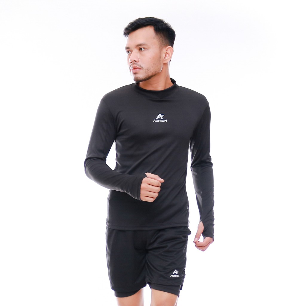 AURION Baselayer Lengan Panjang Manset Pria Atasan Olahraga Sepakbola Futsal Lari Gym