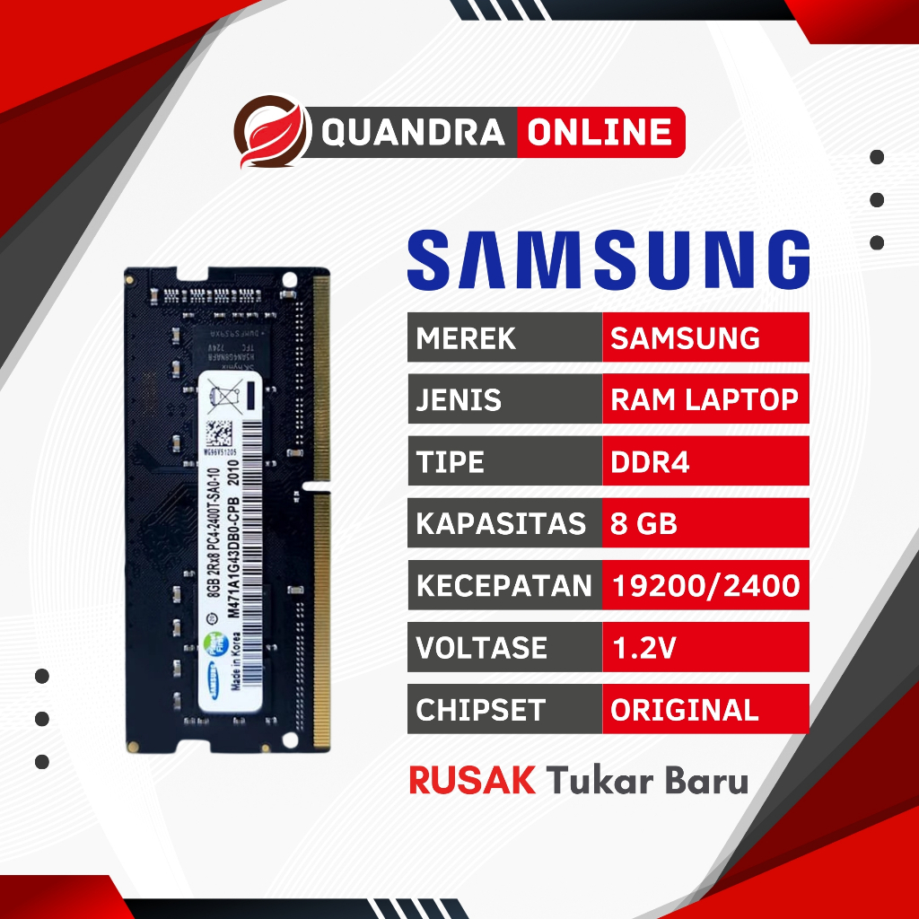Jual RAM SODIMM SAMSUNG 8GB DDR4 PC19200 2400Mhz Garansi Tahun