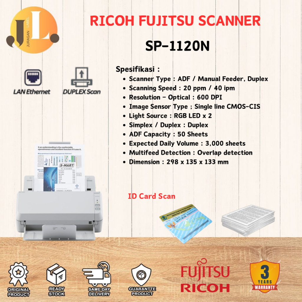 Jual Scanner RICOH SP-1120N ADF + Network A4 40 sheets - 20ppm / 40ipm ...