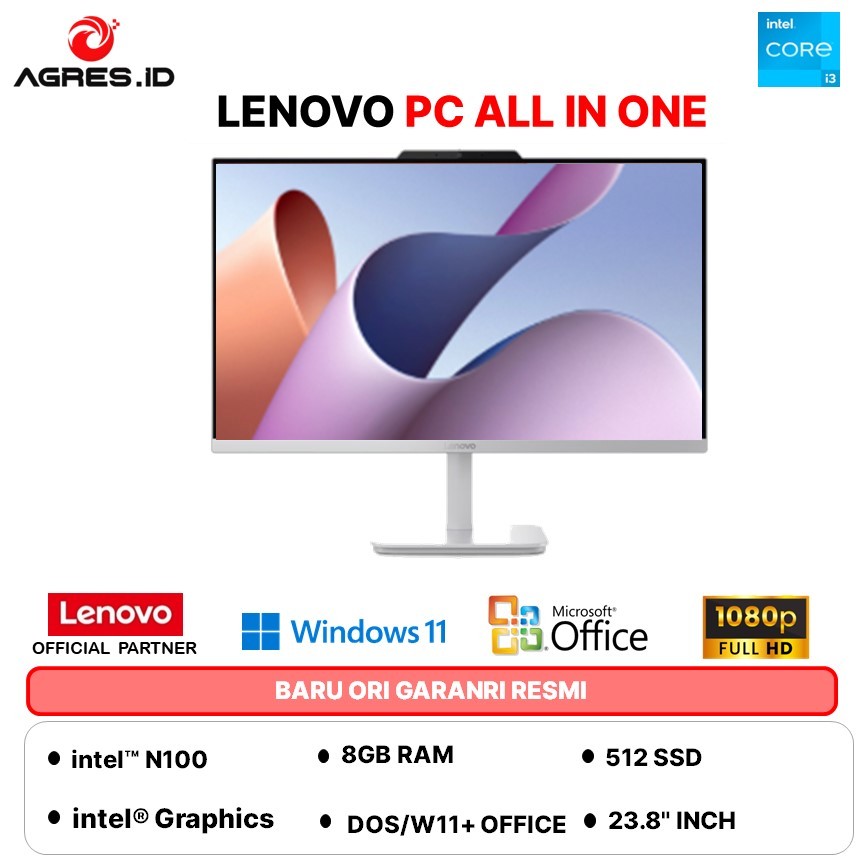 LENOVO PC ALL IN ONE A100 N100 8GB 512GB W11+OHS 23.8FHD GRY -0DID