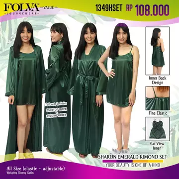FOLVA Kimono Set Baju Tidur Satin 1349HSET Hijau All Size
