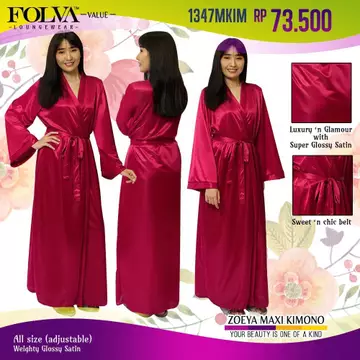 FOLVA Kimono Baju Tidur Panjang Satin Robe All Size