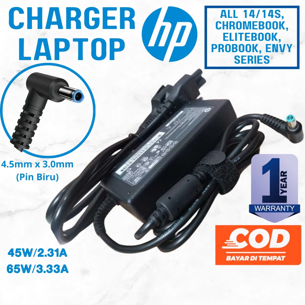 Charger Adaptor Original Laptop HP Pin Biru