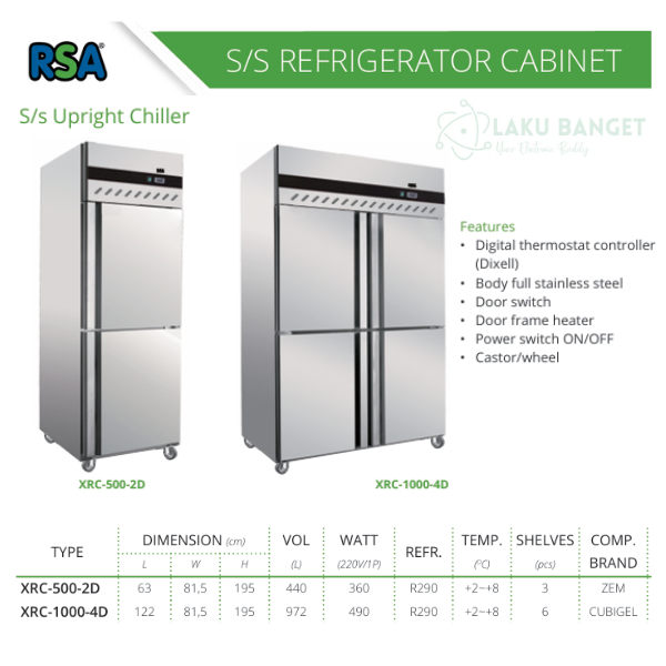 Jual S/S Refrigerator Cabinet 2 Doors RSA XRC-500-2D / Kulkas Stainless ...