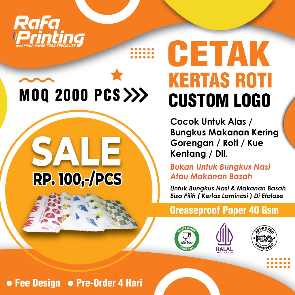 Jual CUSTOM Kertas Roti Foodgrade ( 2000 Pcs ) Alas Makanan / Bungkus ...