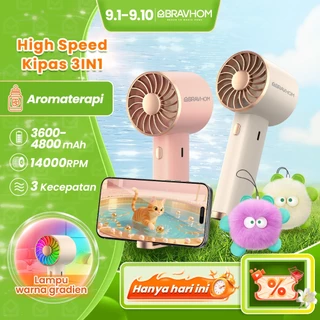 BRAVHOM Kipas Angin Mini Turbo 3IN1 Powerbank Aromaterapi 3 levels Lampu Warna Warni Portable FN16