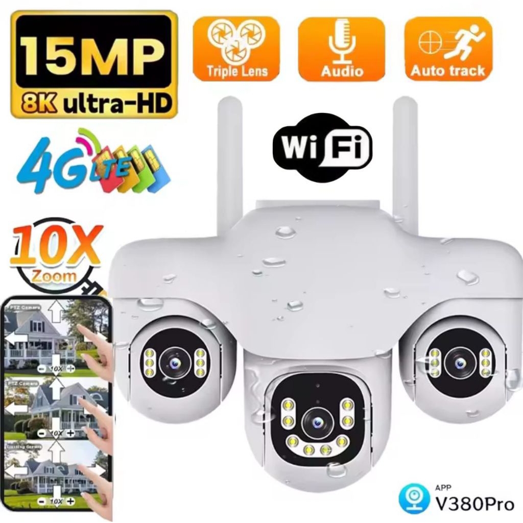 Jual New CCTV Tiga Lensa Tiga PTZ Camera Wifi & 4G Simcard App V380 ...
