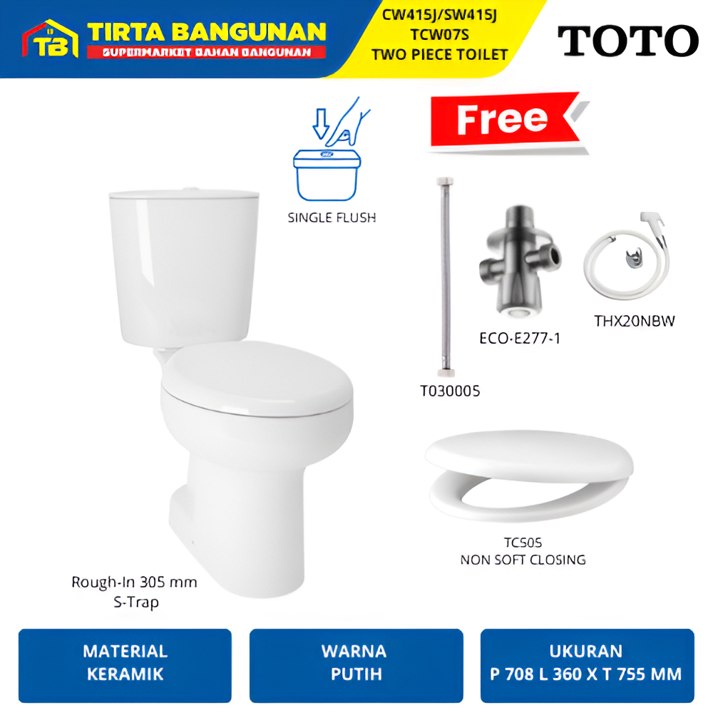 Jual TOTO CW415J/SW415JP TC505 CLOSET DUDUK WC DUDUK / TOILET FREE ...