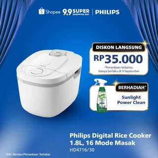 Philips Rice Cooker 1.8 L - 3000 Digial Series HD4716/30 - Putih - Anti lengket - FreshDefense Technology - Nasi No Basah No Basi hingga 48 Jam - 400 Watt
