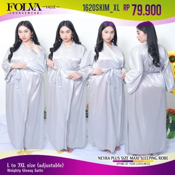 FOLVA Kimono Panjang Baju Tidur Wanita Satin 3XL Big Size Jumbo