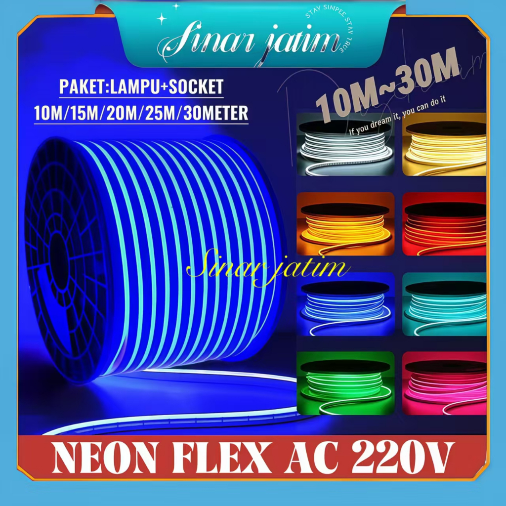 Jual Neon Flex LED Strip 10M-30M 220V IP-65 Emico | Shopee Indonesia