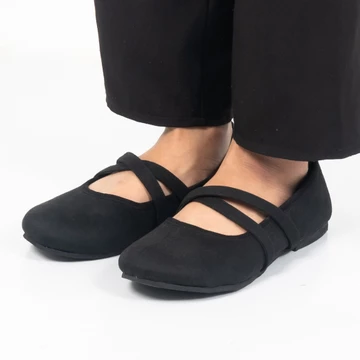 NOOREA Sepatu Wanita Lilianne Black Flatshoes Wanita Sepatu Balet Sepatu Casual Wanita Suede