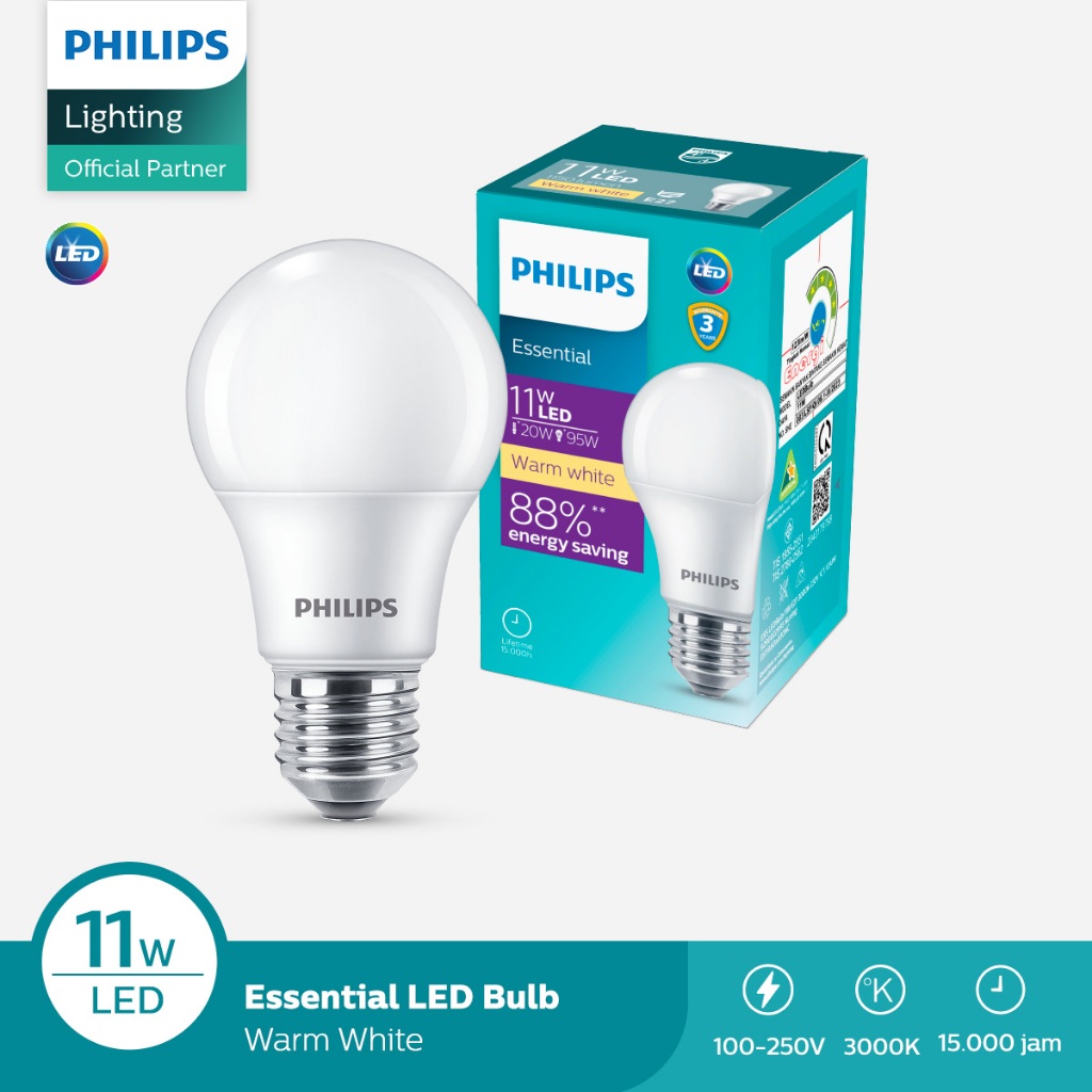 Jual Philips Lampu LED Bulb Essential Bohlam 11W 30K Kuning | Shopee ...