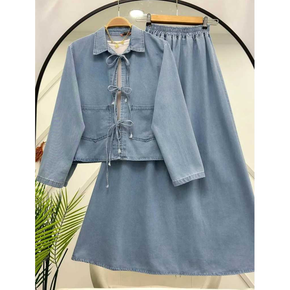 Jual Dira Ribbon Jeans Set Premium Terbaru 2in1 Setelan Wanita Kekinian ...