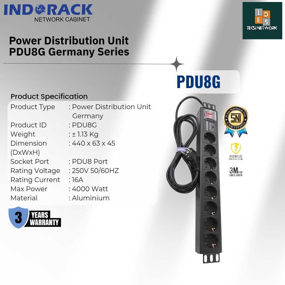 Jual Indorack PDU8G Power Distribution Unit Germany 8 Outlet Aksesoris ...