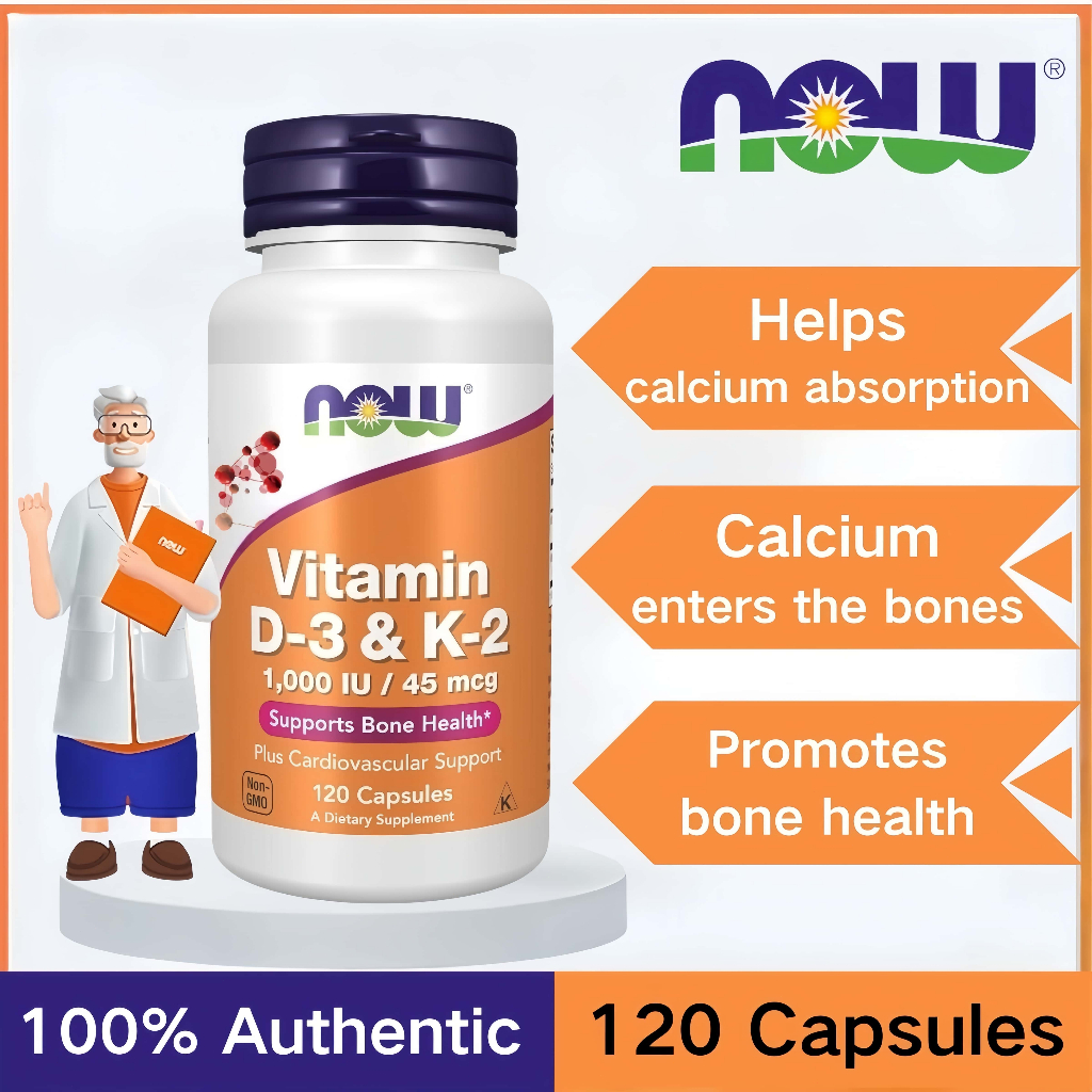 Jual NOW Supplements,Vitamin D-3&K-2 - 1,000 IU/45 mcg,Plus ...
