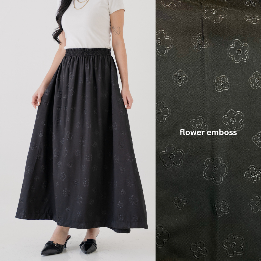 Jual CWJ FLEUR SKIRT / Rok Emboss Bunga Katun / Rok Flare Panjang ...