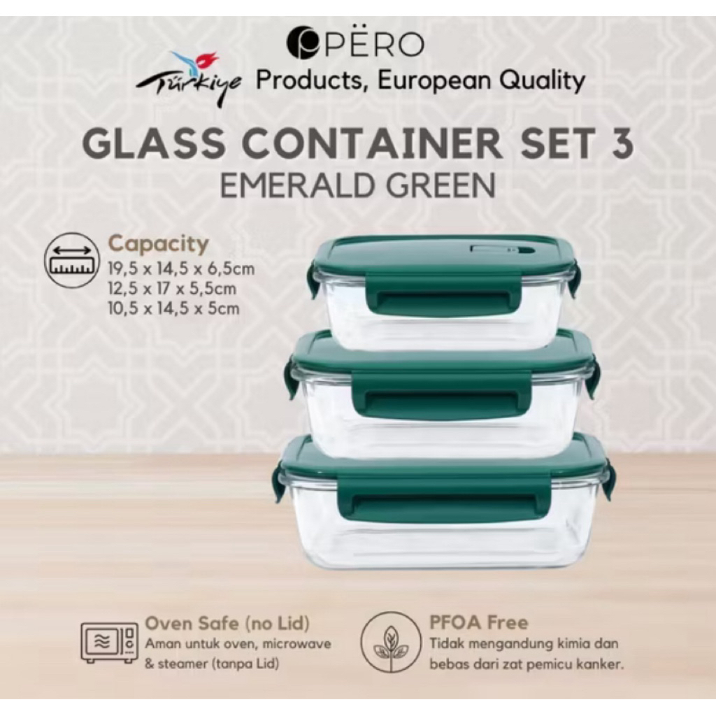 Jual Pero Glass Container Set of 3 Pyrex / Kontainer Kaca Tebal / Food ...