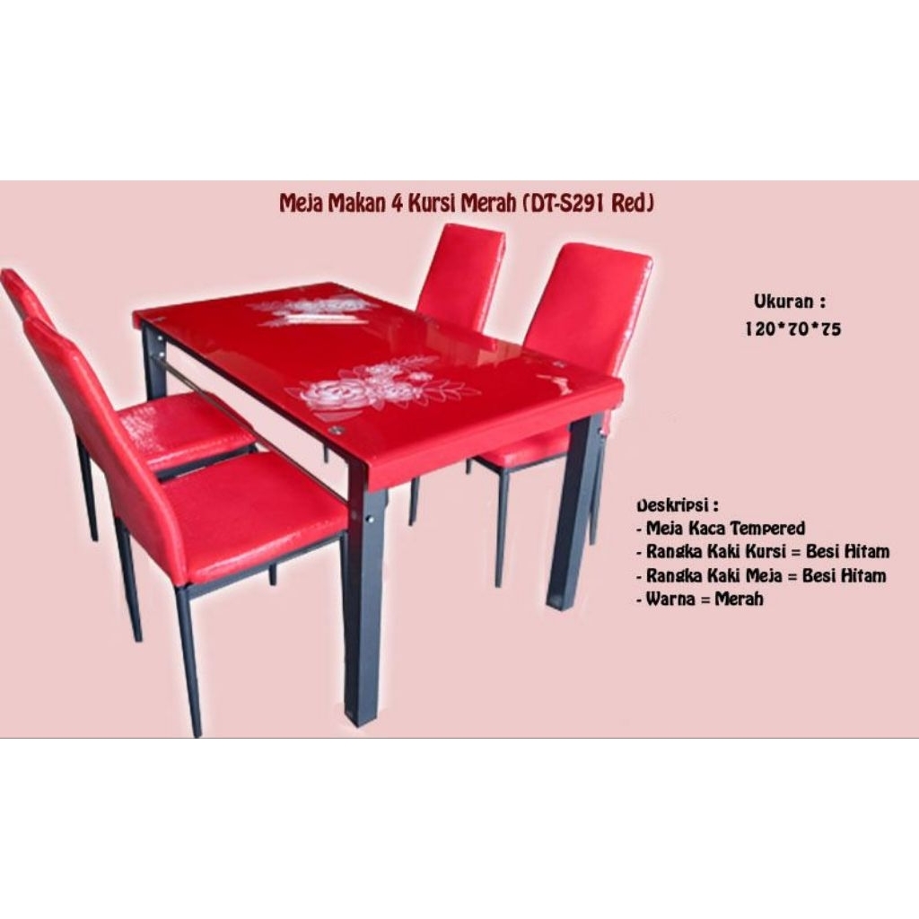 Jual Meja Makan Kaca 4 kursi MERAH | Shopee Indonesia