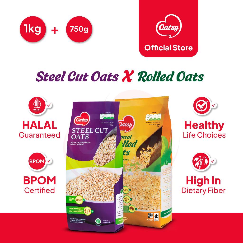 Jual OATSY Special Mix Pack (OATSY Rolled Oats 1kg & OATSY Steel Cut ...