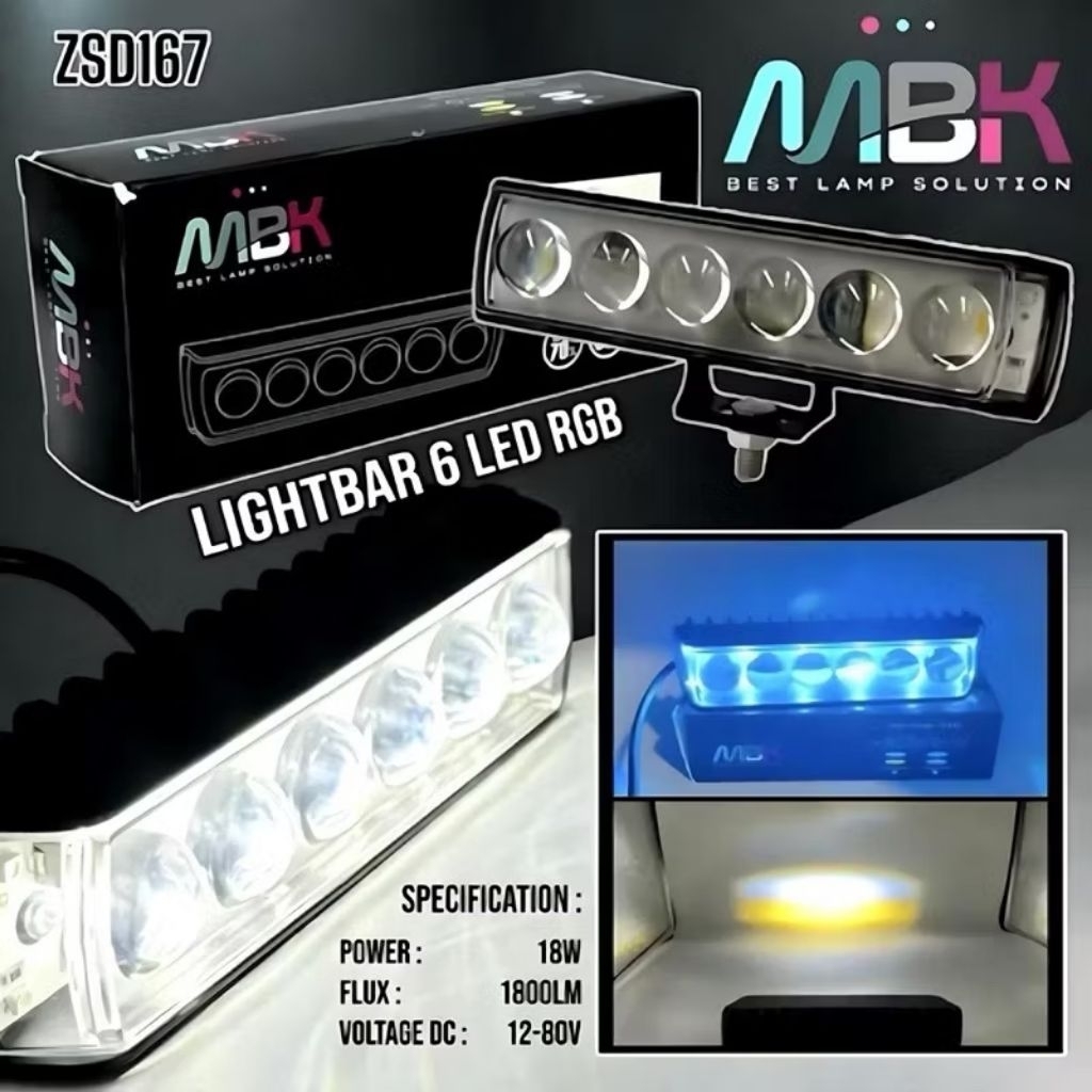 Jual Lampu Tembak Lampu Sorot LIGHTBAR RGB 6 Lensa 18W Universal Motor ...