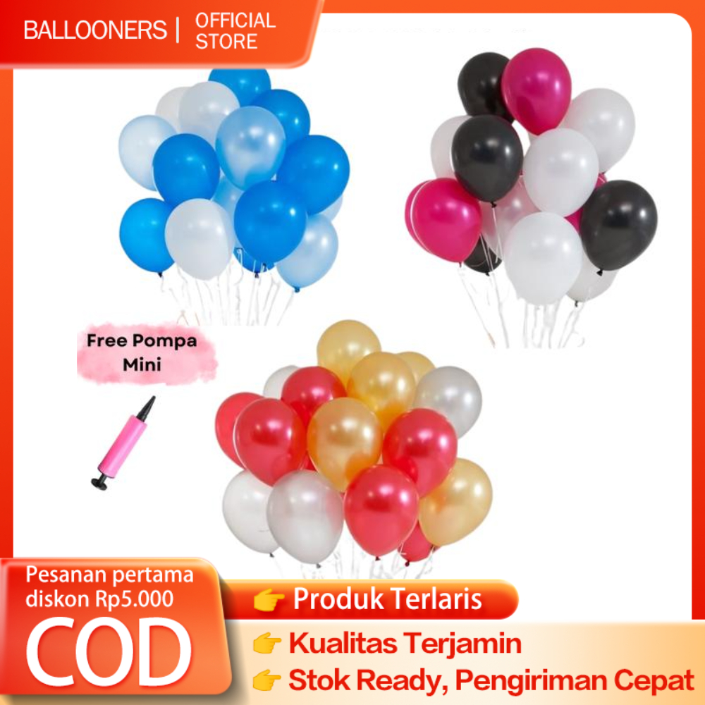 Balon Latex Metalik Mix Isi 30Pcs 12 Inch Balon Lateks Polos Warna Warni Dekorasi Ulang Tahun
