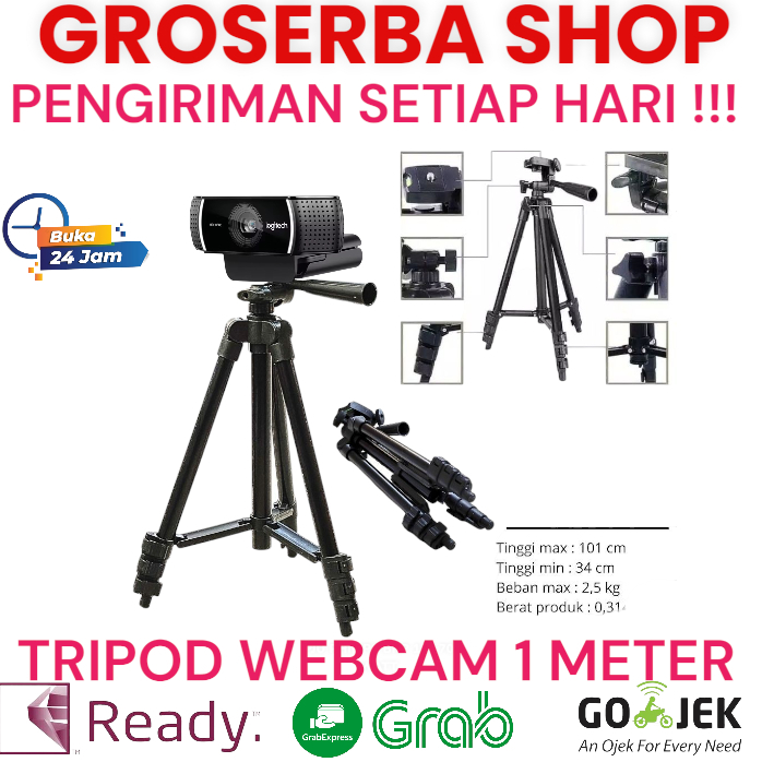 TronicXL Tripod 1W Treppiede Flessibile Per Webcam, Attacco 1/4", Altezza Max 28 Cm, Carico 2 Kg, Con Piastra A Sgancio Rapido, Per Logitech C920, Brio, Microsoft Studio - 2