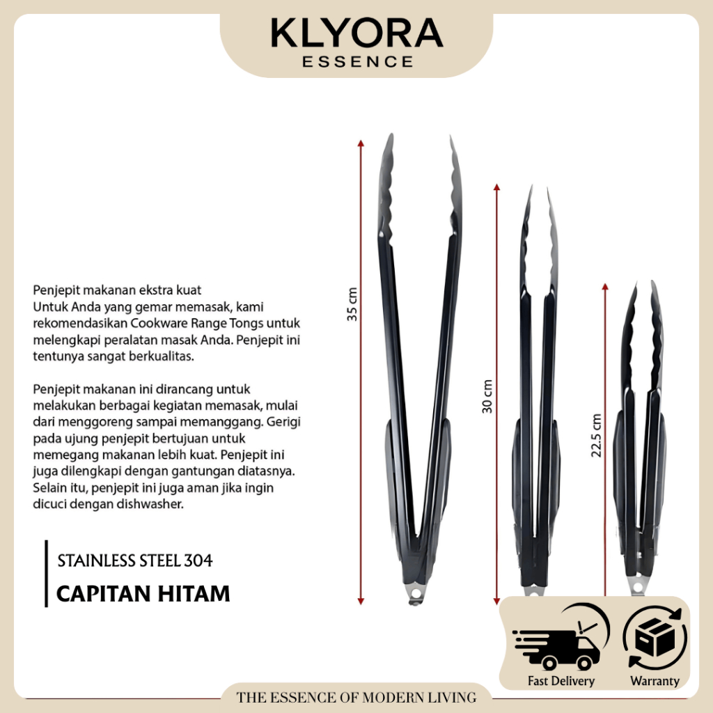 KLYORA Capitan Jepitan Stainless Steel Anti Karat Penjepit Makanan Gorengan 9/12/14 Inch 9295