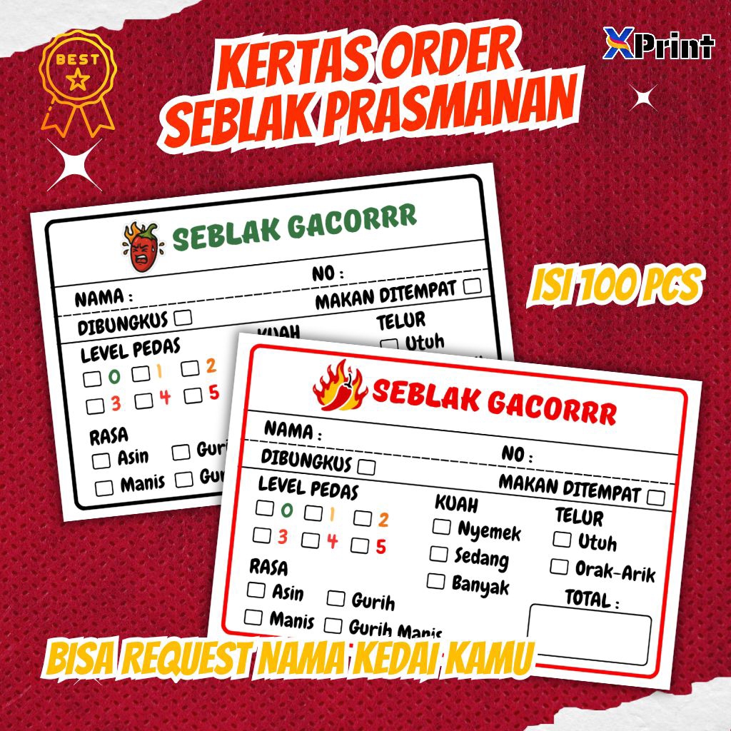 Jual [100pcs V10] Kertas order seblak prasmanan /kertas pesan seblak ...