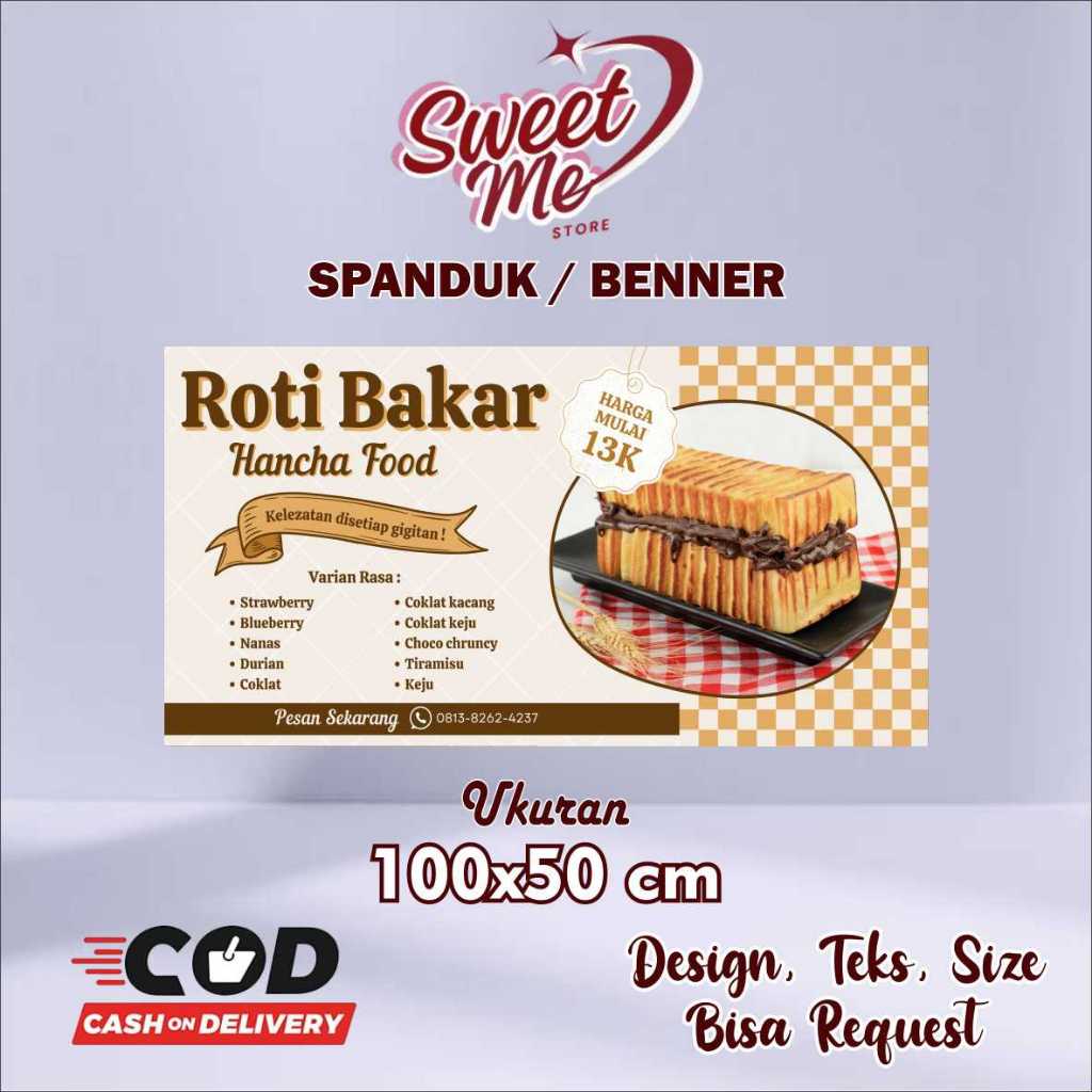 Jual spanduk benner ukuran 100x50 cm roti bakar free custom desain ...