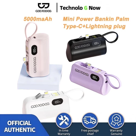 Jual Mini Powerbank 5000mah Dengan colokan ganda Lightning + Tipe C for iphone Android Phone Built in Cable Small Portable Charge Murah
