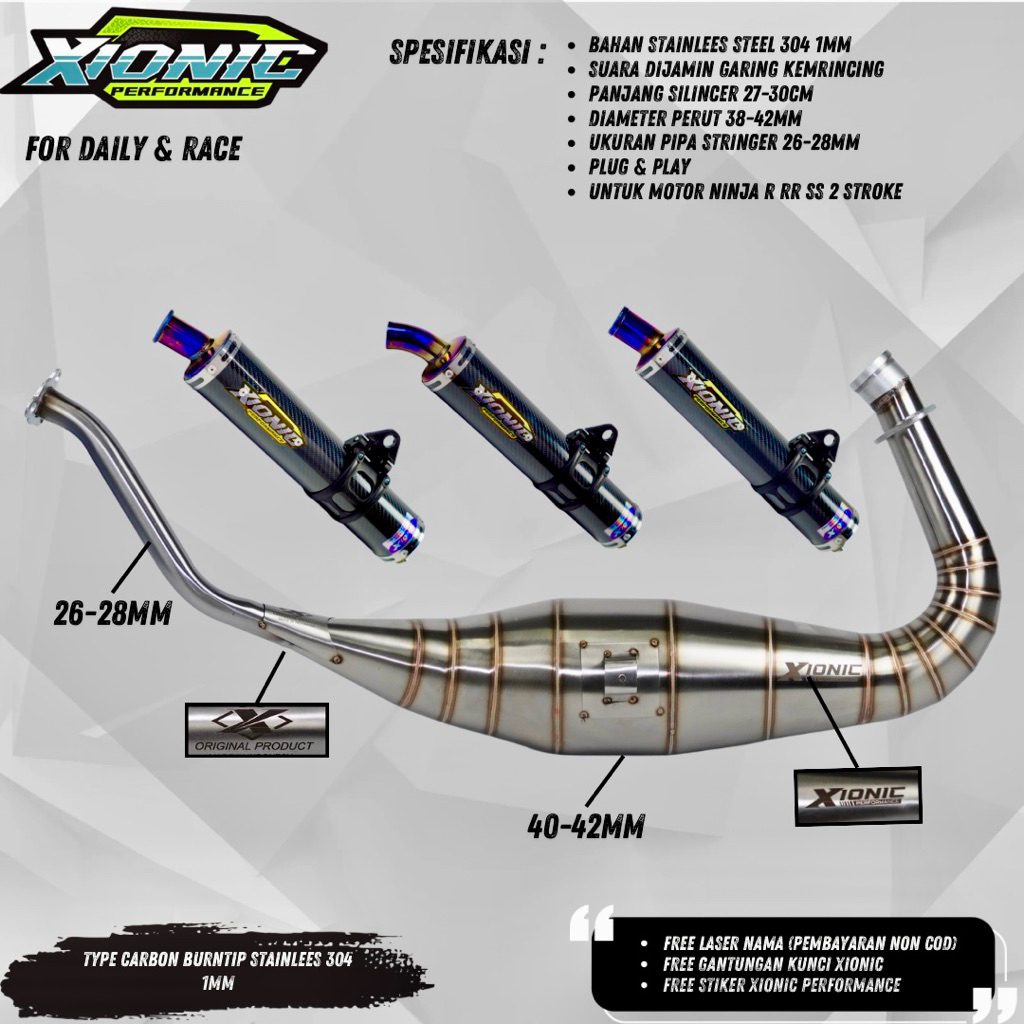 Jual Knalpot Ninja R RR SS 2tak Xionic Performance Carbon Burntip ...
