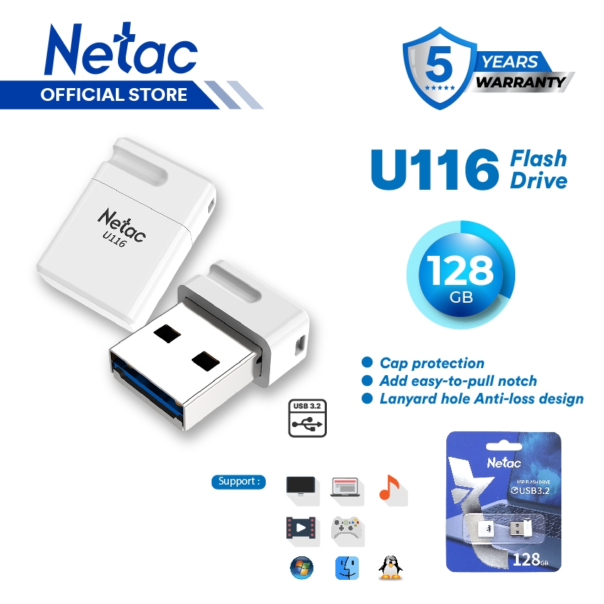 Jual Netac Flashdisk U116 USB 3.2 Flash Drive 128GB Mini Flash Disk ...