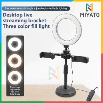 Miyato Lampu Ring 16cm Dan Stand Desktop Mode Double USB Dual 360 Lipat Live Streaming Tripod