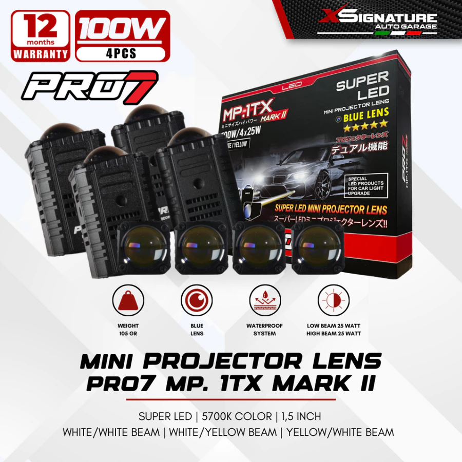 PRO7 MP.1TX PREMIUM LED MINI PROJECTOR, BLUE LENS, SINGLE LENS SQUARE