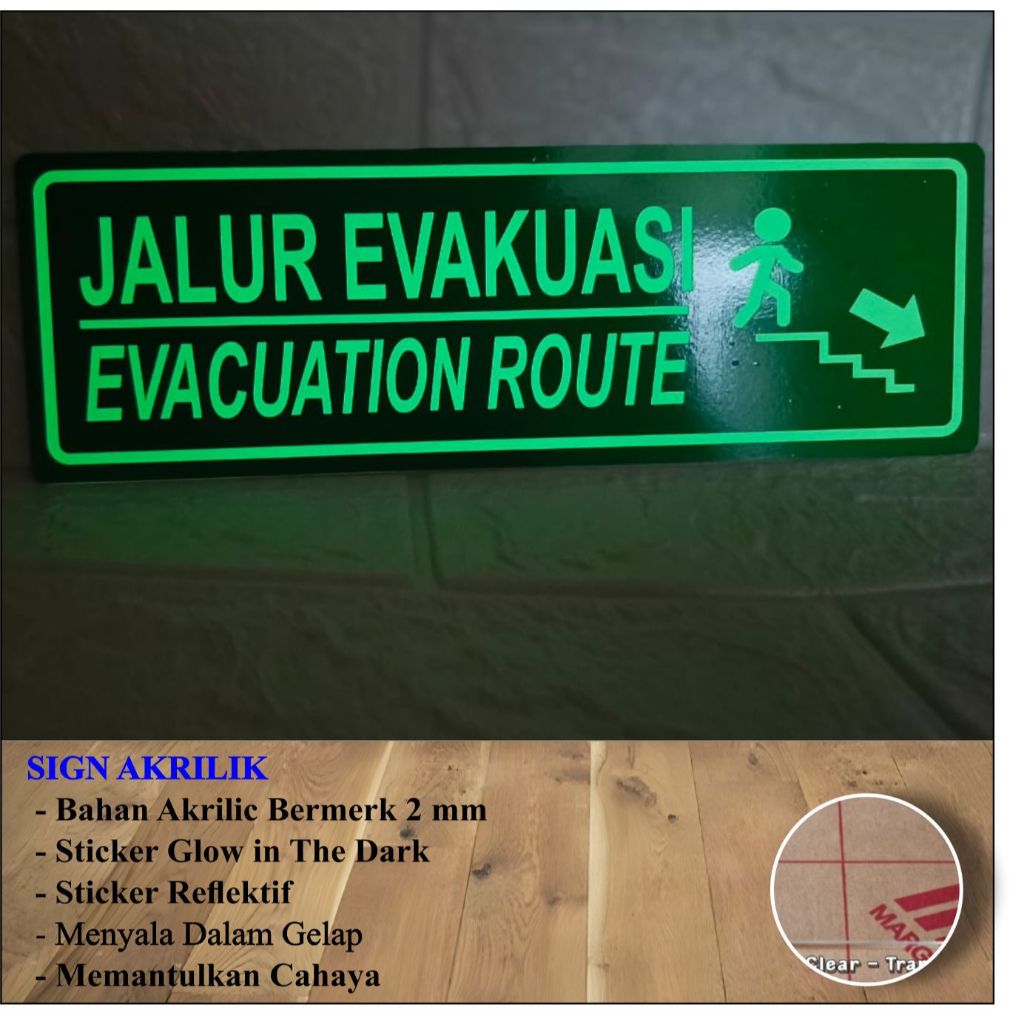Jual AKRILIK JALUR EVAKUASI EXIT SIGN ACRYLIC 30 X 10 CM GLOW IN THE ...